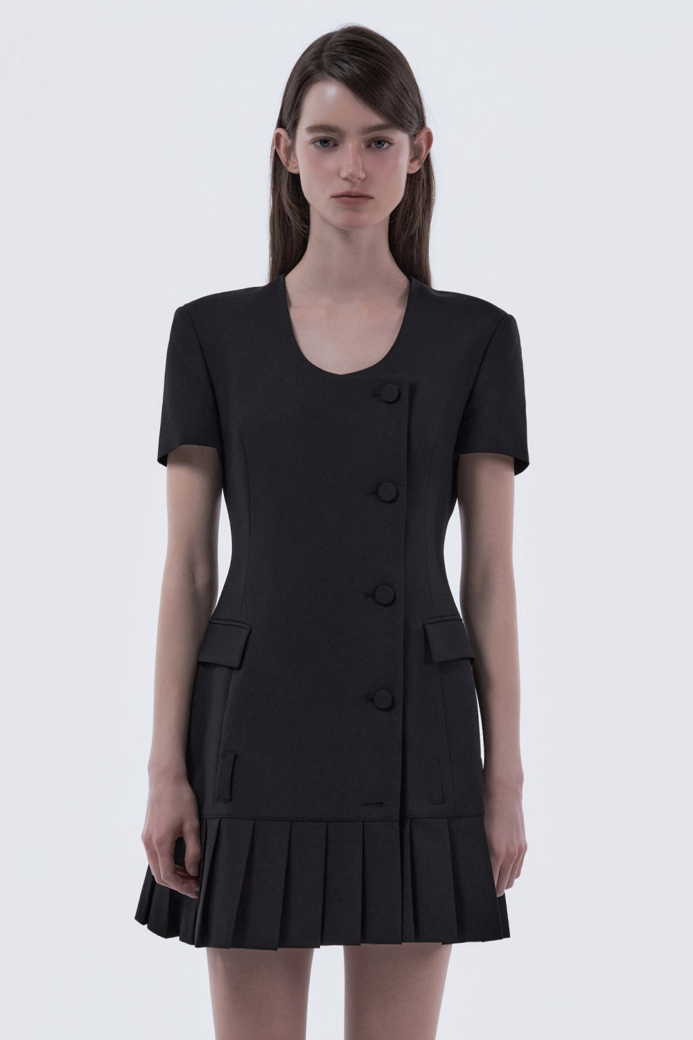 mausoleum-ss-26-jenn-round-neck-pleated-half-sleeve-suit-jacket-dress-black-black-s
