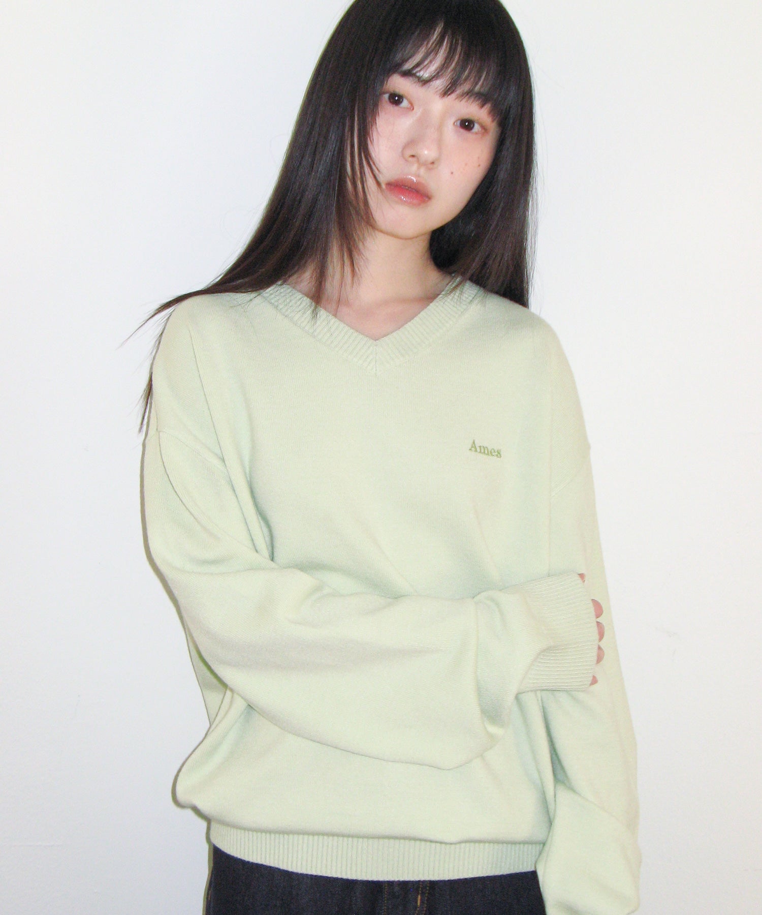 ames-worldwide-ss-26-basic-v-neck-knit-green-green-s