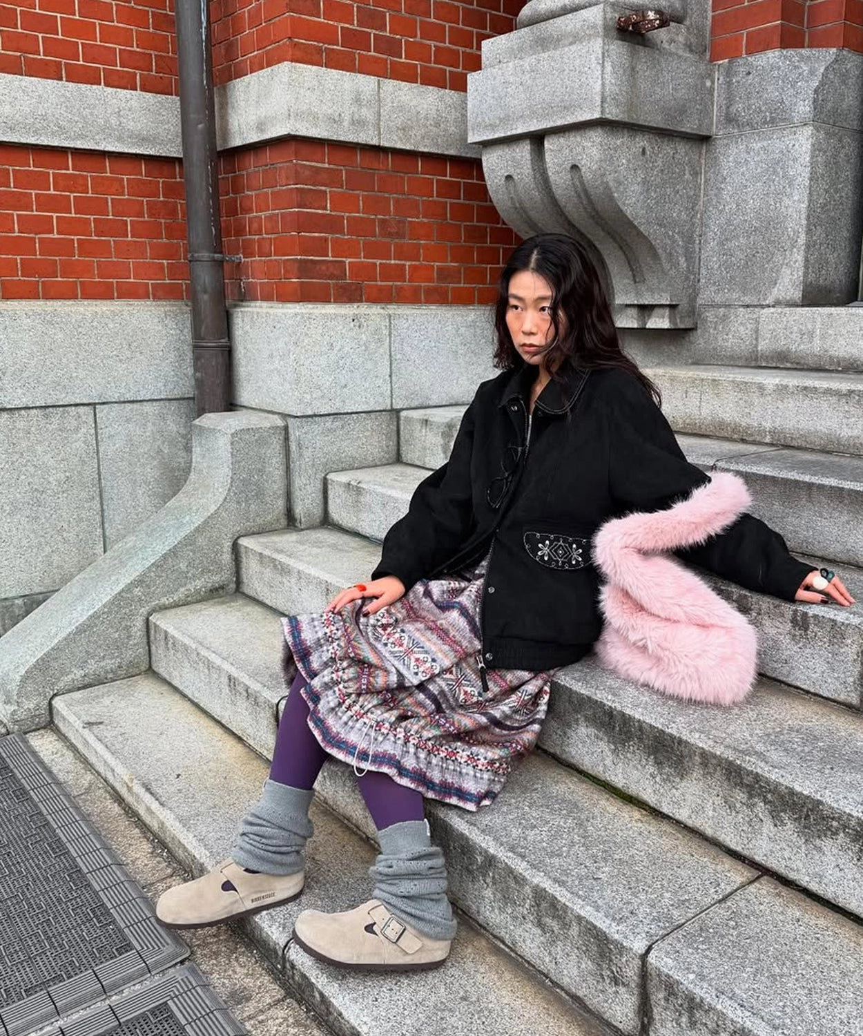 hokuspokus-fw-25-nordic-pattern-volume-skirt-grey-grey-s