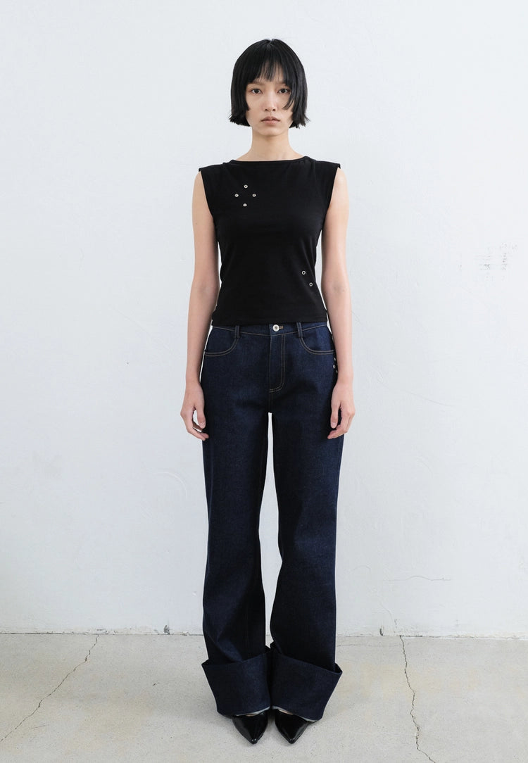 sealot-ss-26-fold-hem-semi-flare-jean-indigo-indigo-s