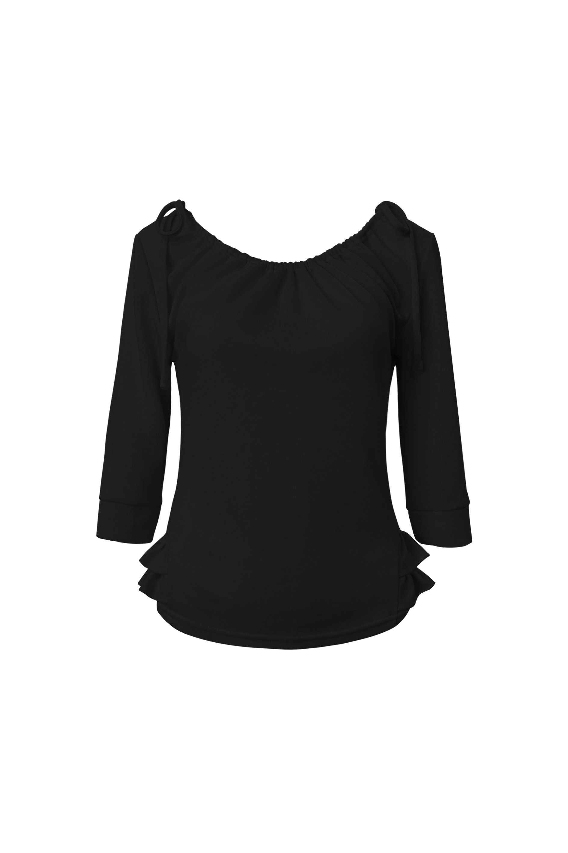 chemehc-ss-26-shirred-mid-sleeve-frill-top-black-black-s