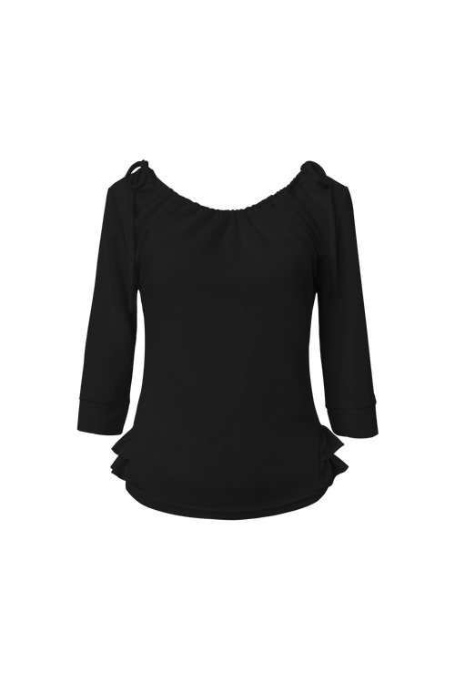 chemehc-ss-26-shirred-mid-sleeve-frill-top-black-black-s