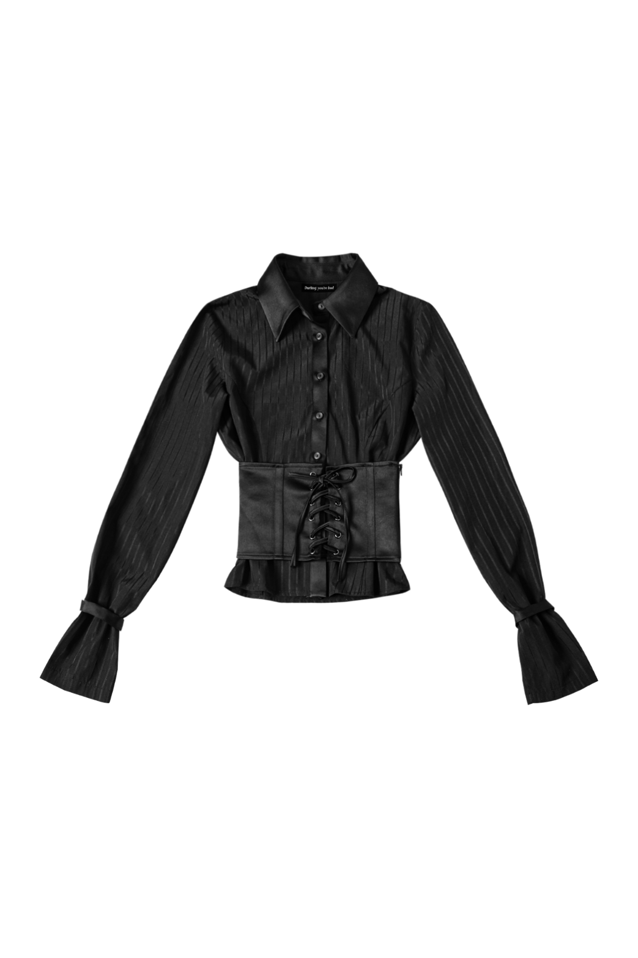 darling-you-are-bad-fw-25-satin-mix-corset-shirt-black-stripe-black-stripe-s
