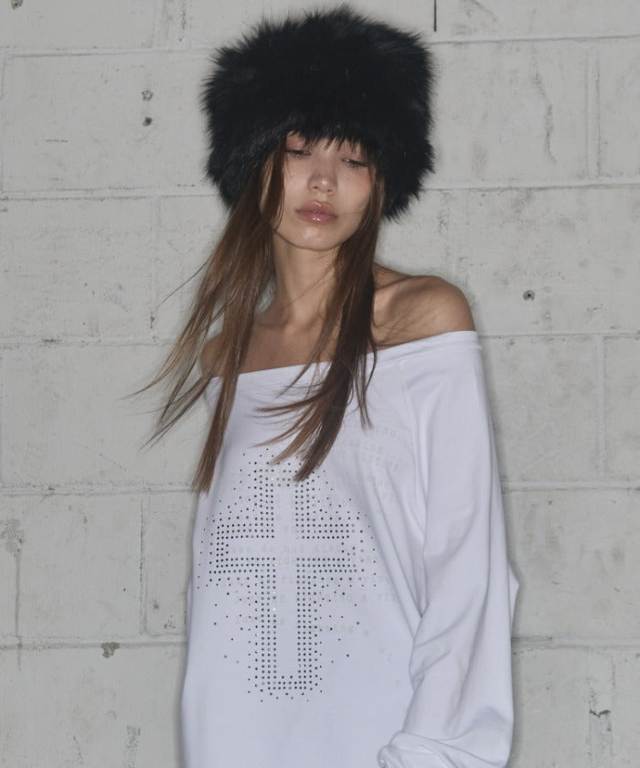 fancy-club-fw-25-divine-cross-off-shoulder-tee-white-f25zb036-white-s