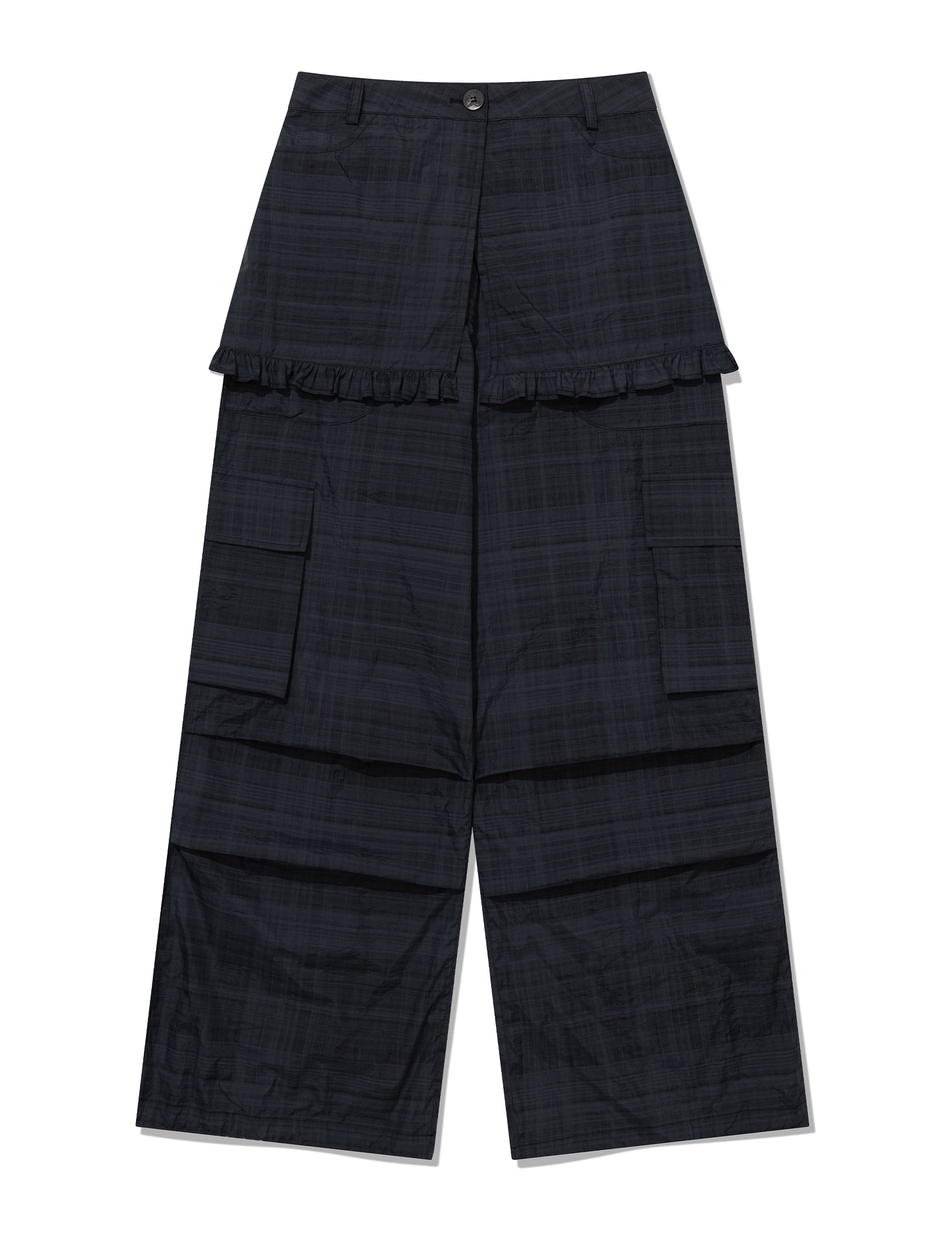 ugly-shadow-ss-26-ruffle-checkered-skirt-cargo-pants-black-black-s