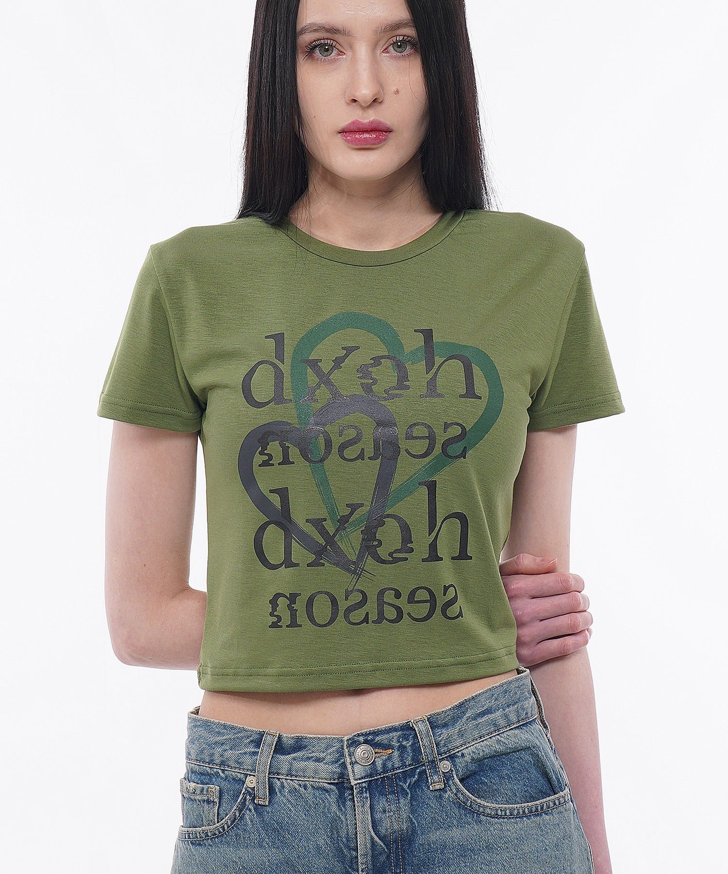dxoh-ss-26-two-heart-season-logo-crop-t-shirt-olive-olive-s