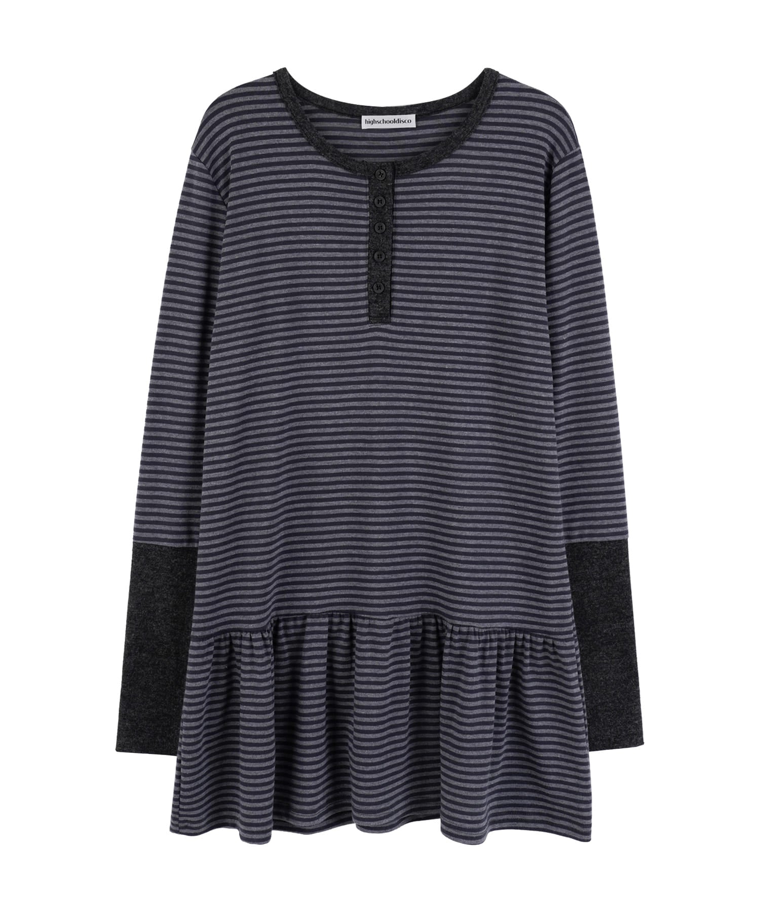 high-school-disco-ss-26-henley-neck-stripe-dress-charcoal-charcoal-s