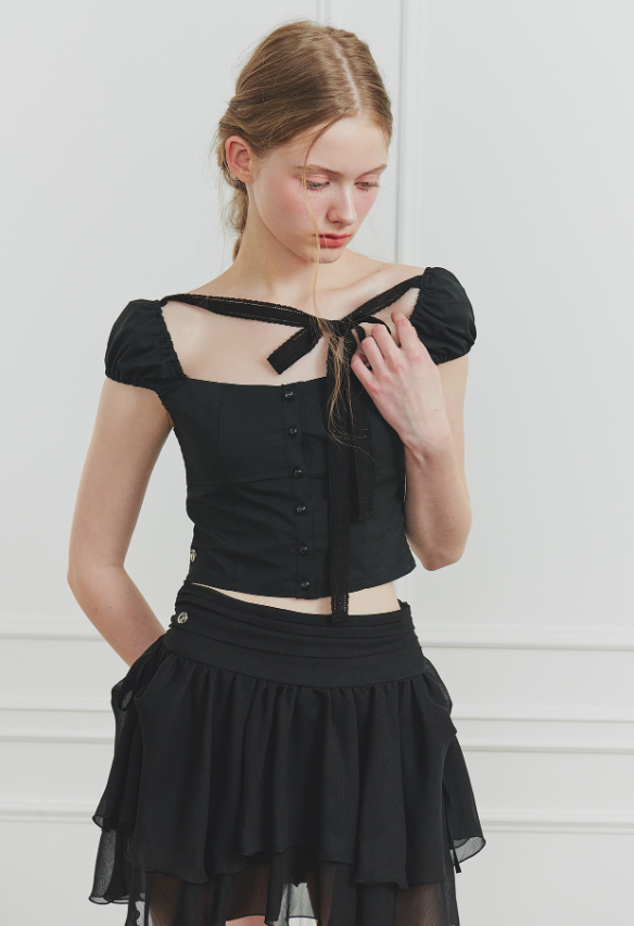 PAIN OR PLEASURE Wendy ribbon blouse black
