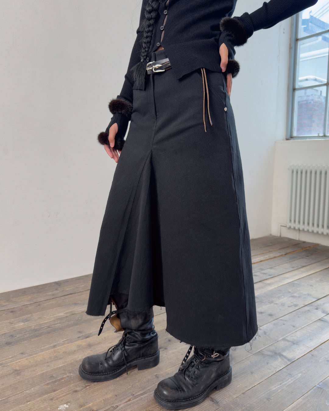 porterna-fw-25-a-line-cotton-slit-skirt-black-black-s