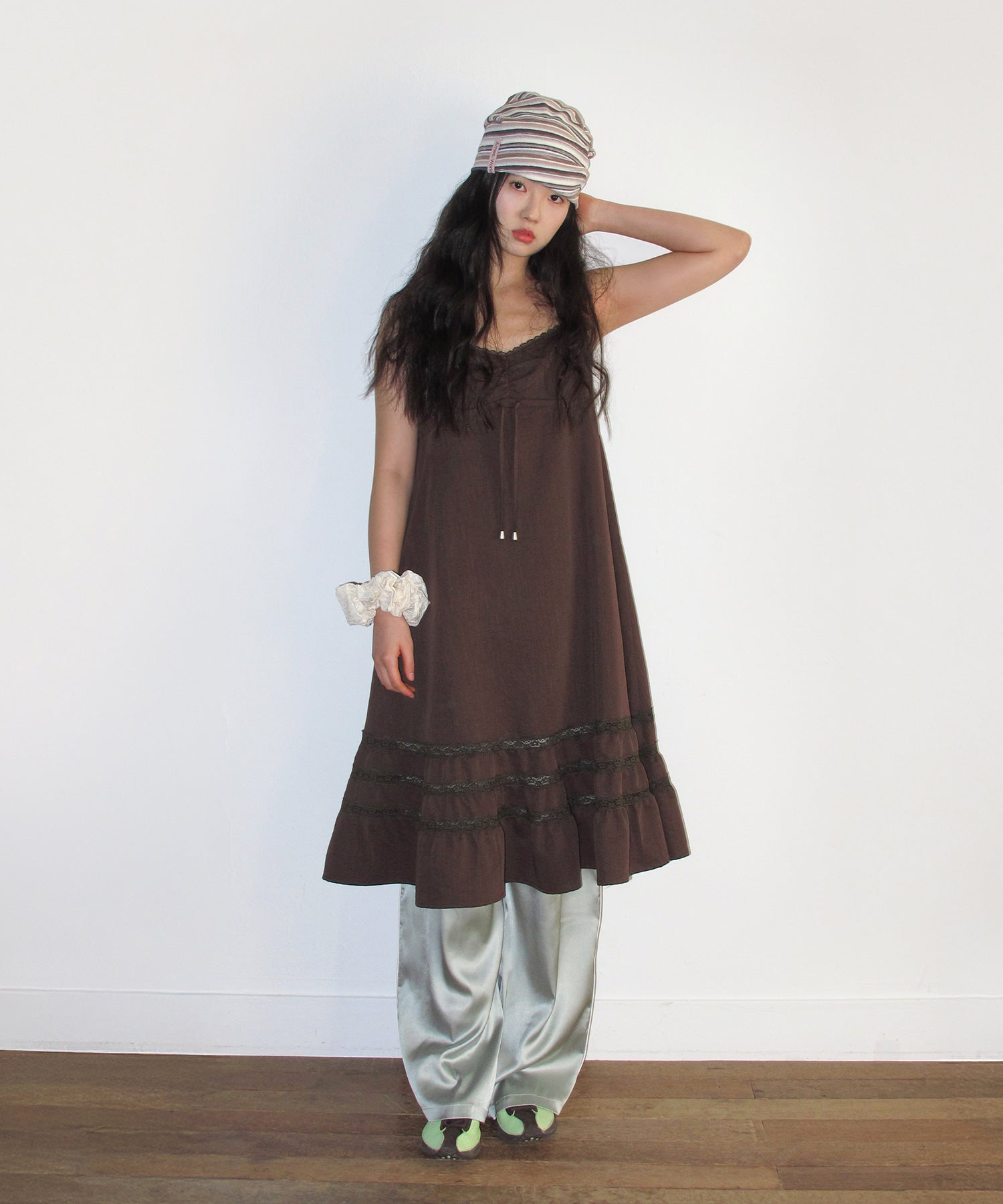 ames-worldwide-ss-26-lace-shirring-dress-brown-brown-s