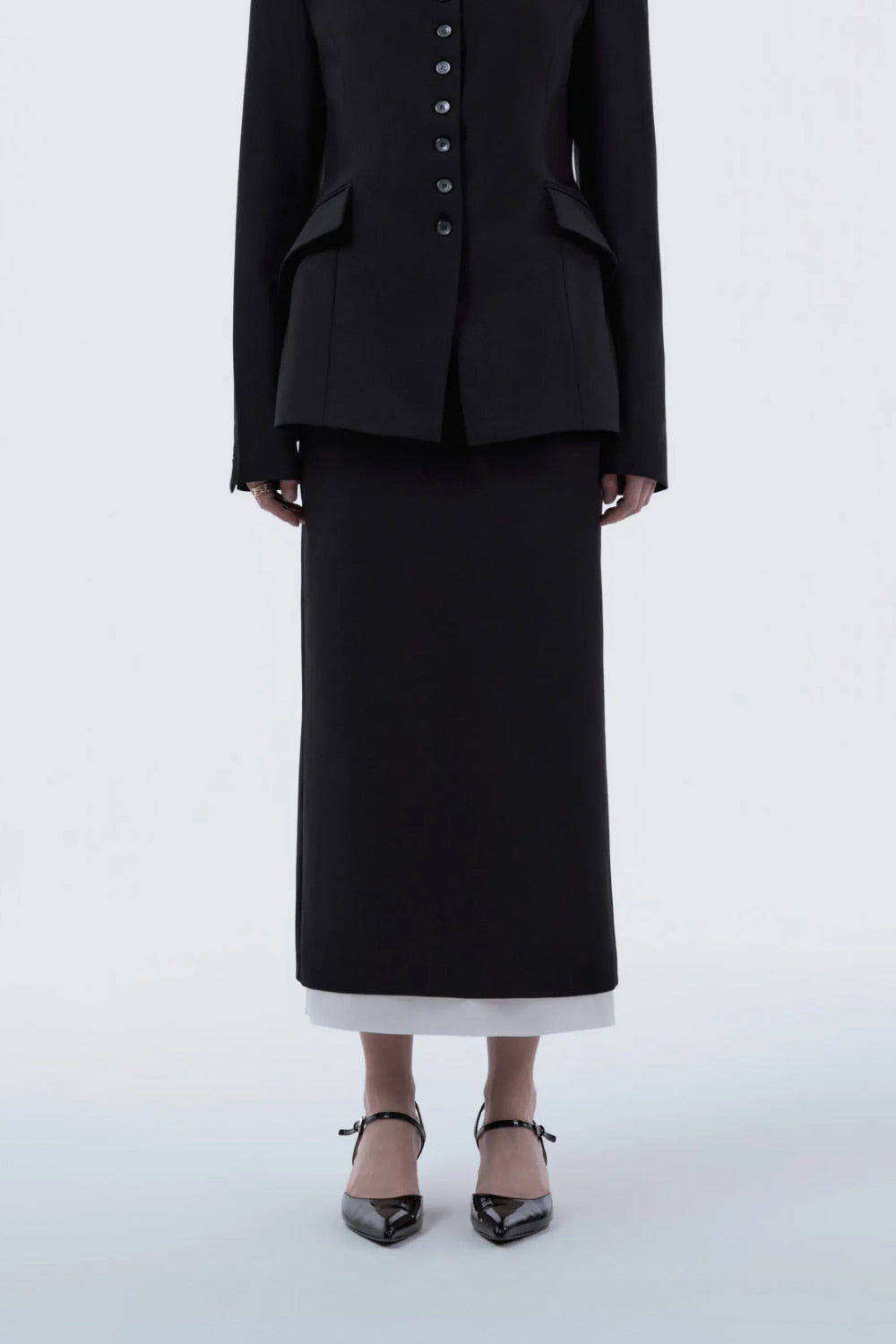 mausoleum-ss-26-contrast-layered-slim-line-long-skirt-black-black-s