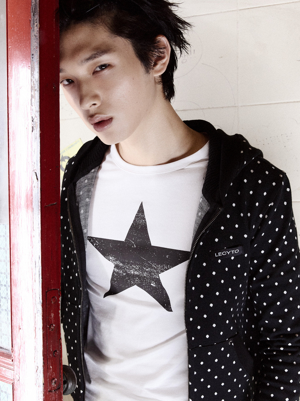 lecyto-fw-25-polka-dot-hoodie-zip-up-black-black-s