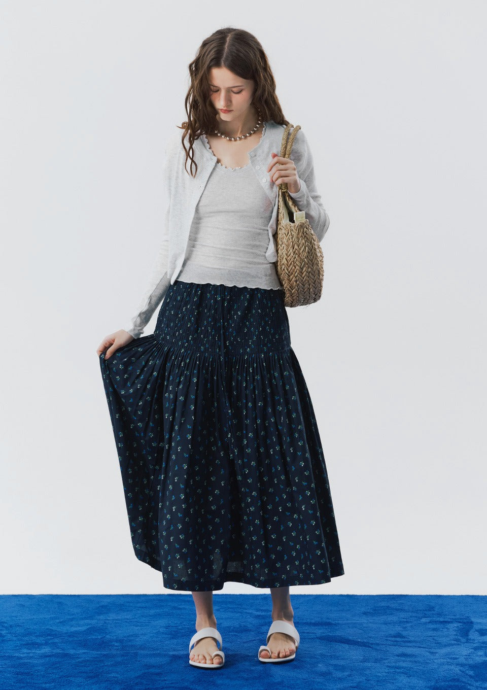 opendoorstudio-ss-25-flower-handmade-wrinkie-skirt-navy