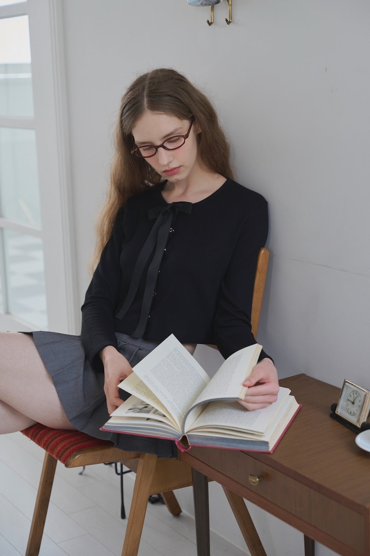 schnee-fw-25-ribbon-cardigan-black-black-s