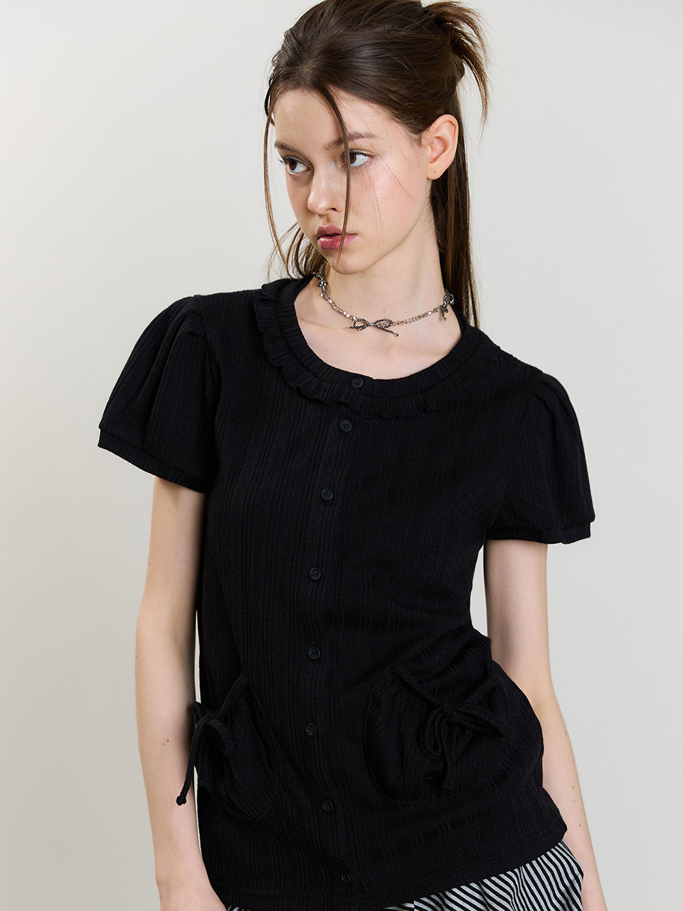 luv-is-true-ss-25-sm-puff-cardigan-black-black-s