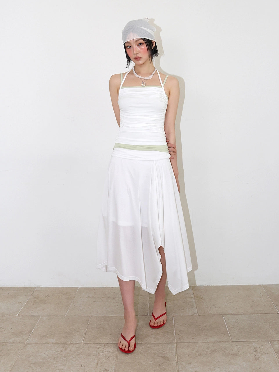 meenderi-ss-25-jersey-shirring-long-skirt-white
