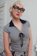 popsiz-ss-25-side-ruched-tshirt-with-ribbon-collar-gray-navy-gray-navy-s