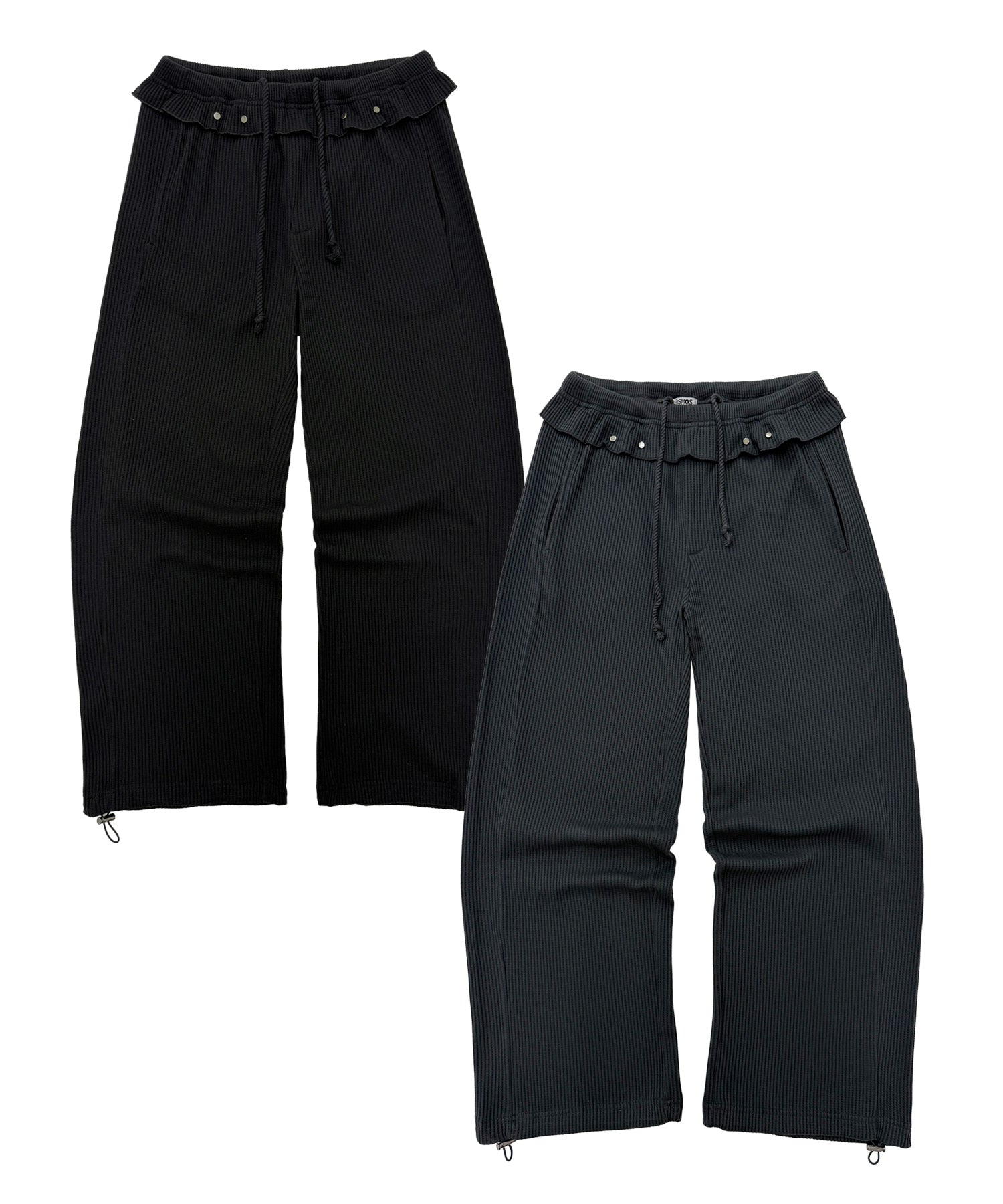 plasmasphere-ss-26-carrot-waffle-studded-frill-pants-2color-dark-grey-s