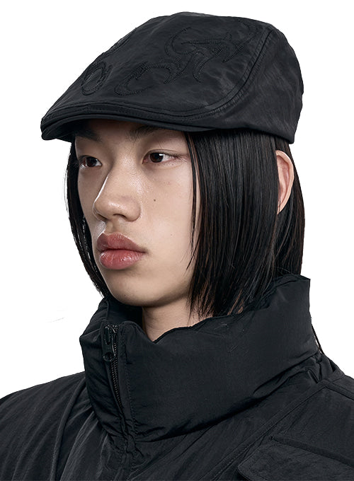 ajo-by-ajo-fw-25-tribal-logo-nylon-flat-cap-black-black-s