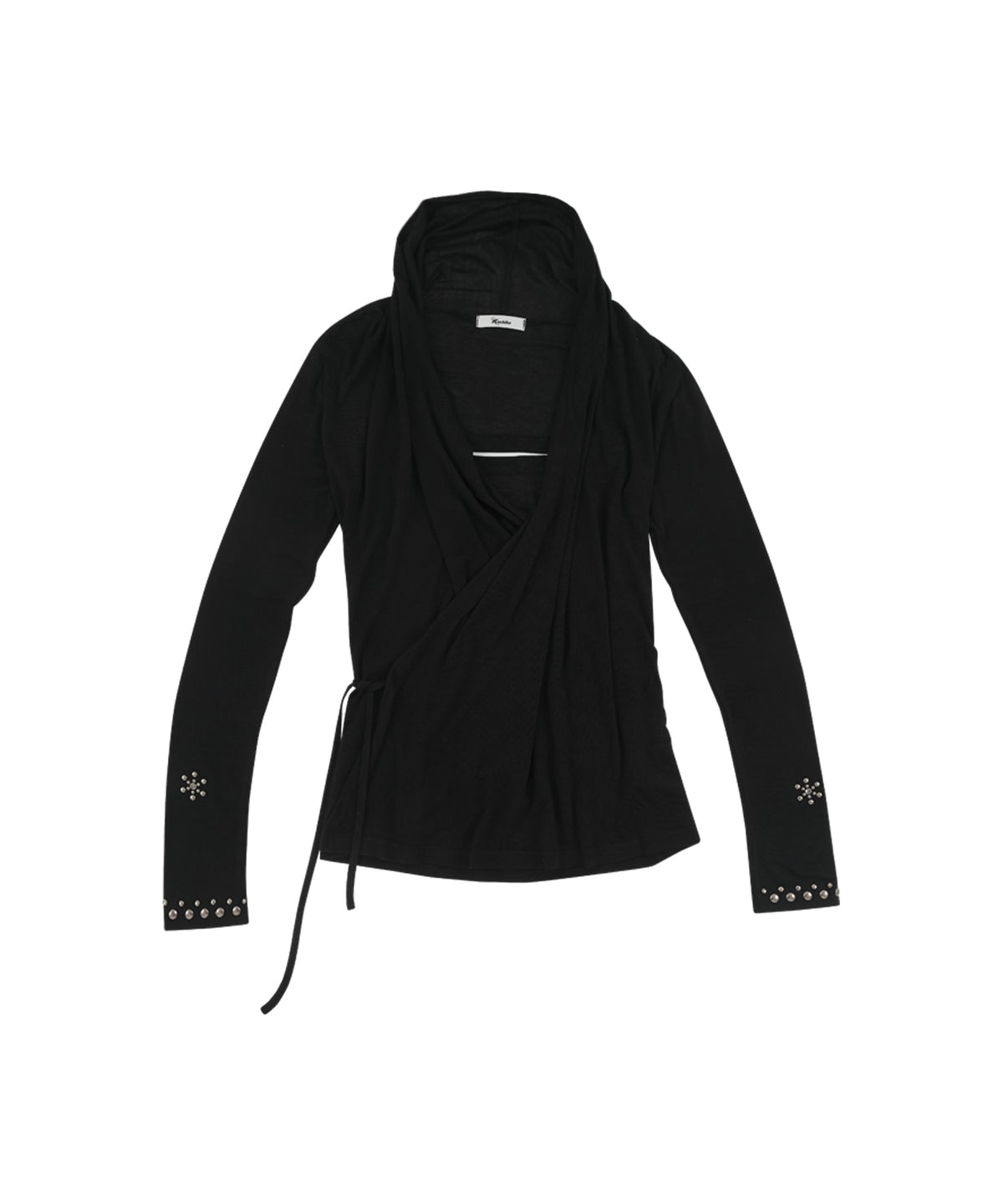 kashiko-fw-26-studded-draped-wrap-cardigan-black-s