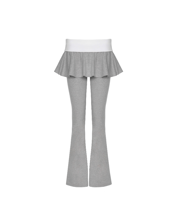 [WHISFAIRY] Hug Letter Folded Bootcut Skirt Pants - GRAY