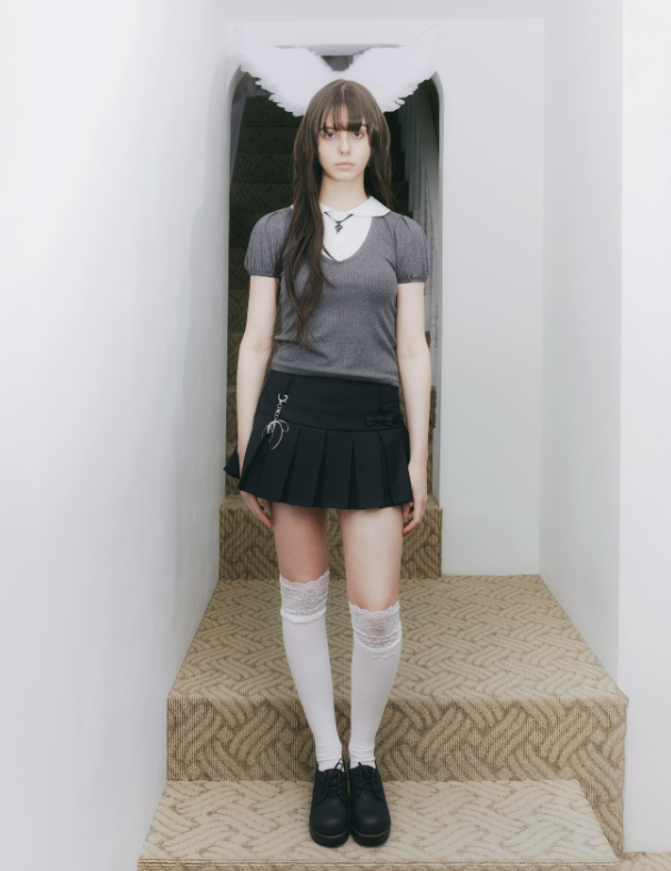 [WHISFAIRY] Petite Layered Blouse (CHARCOAL)