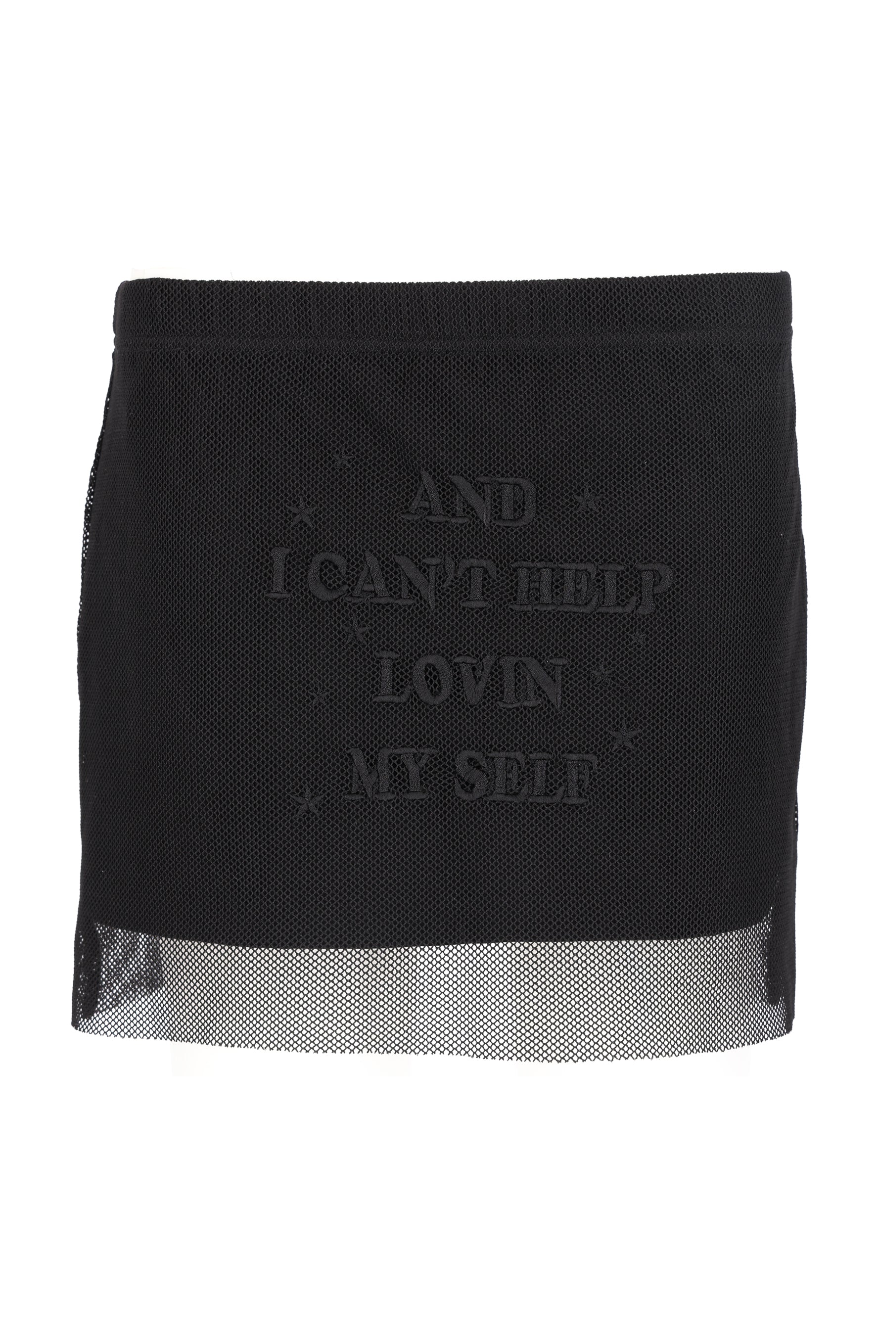 kichica-ss-25-women-embroidery-slogan-mesh-skirt,-black