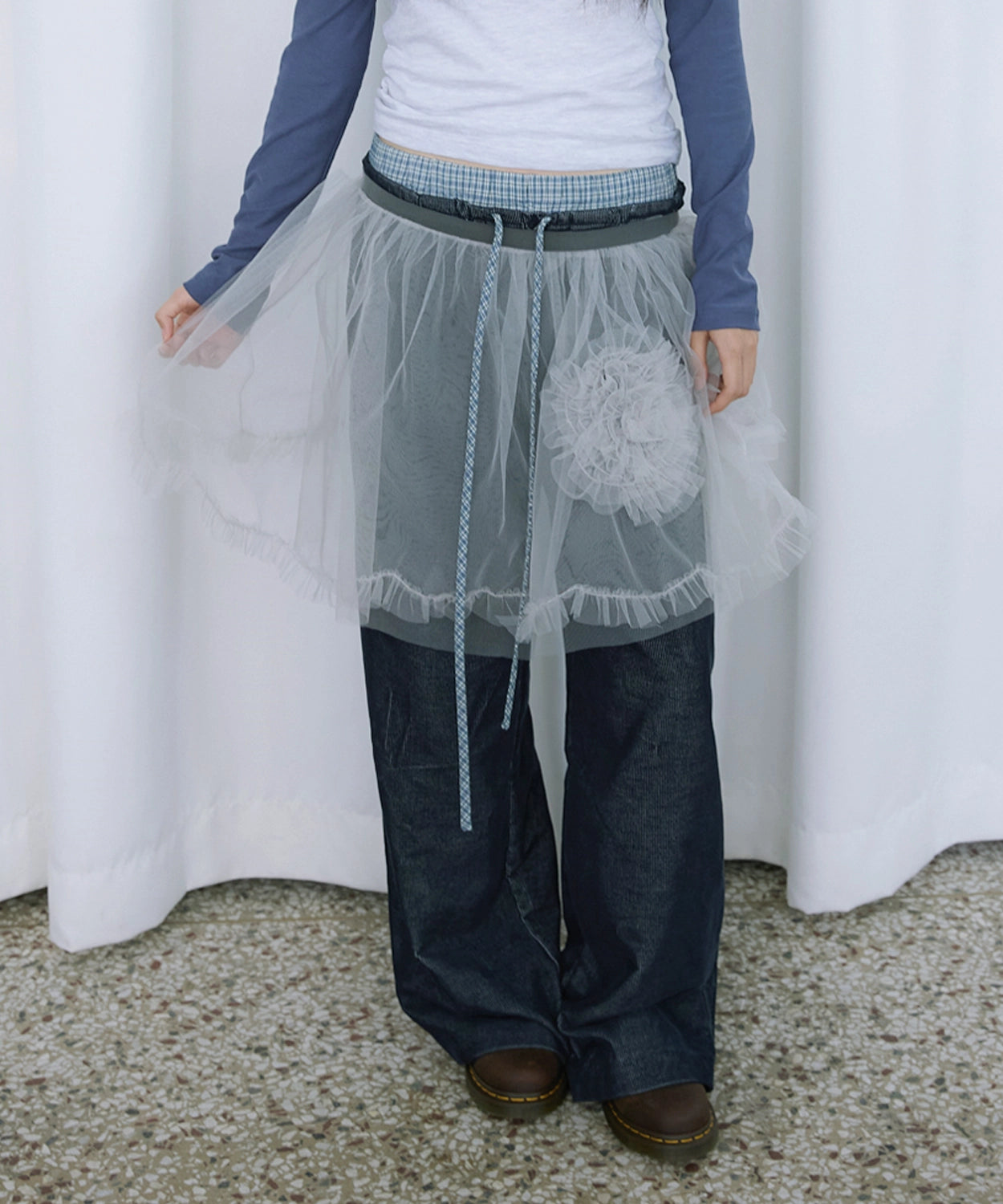 hokuspokus-fw-25-peony-tulle-overlay-skirt-grey-grey-s