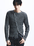 lecyto-ss-26-oblique-line-knit-cardigan-charcoal-charcoal-s