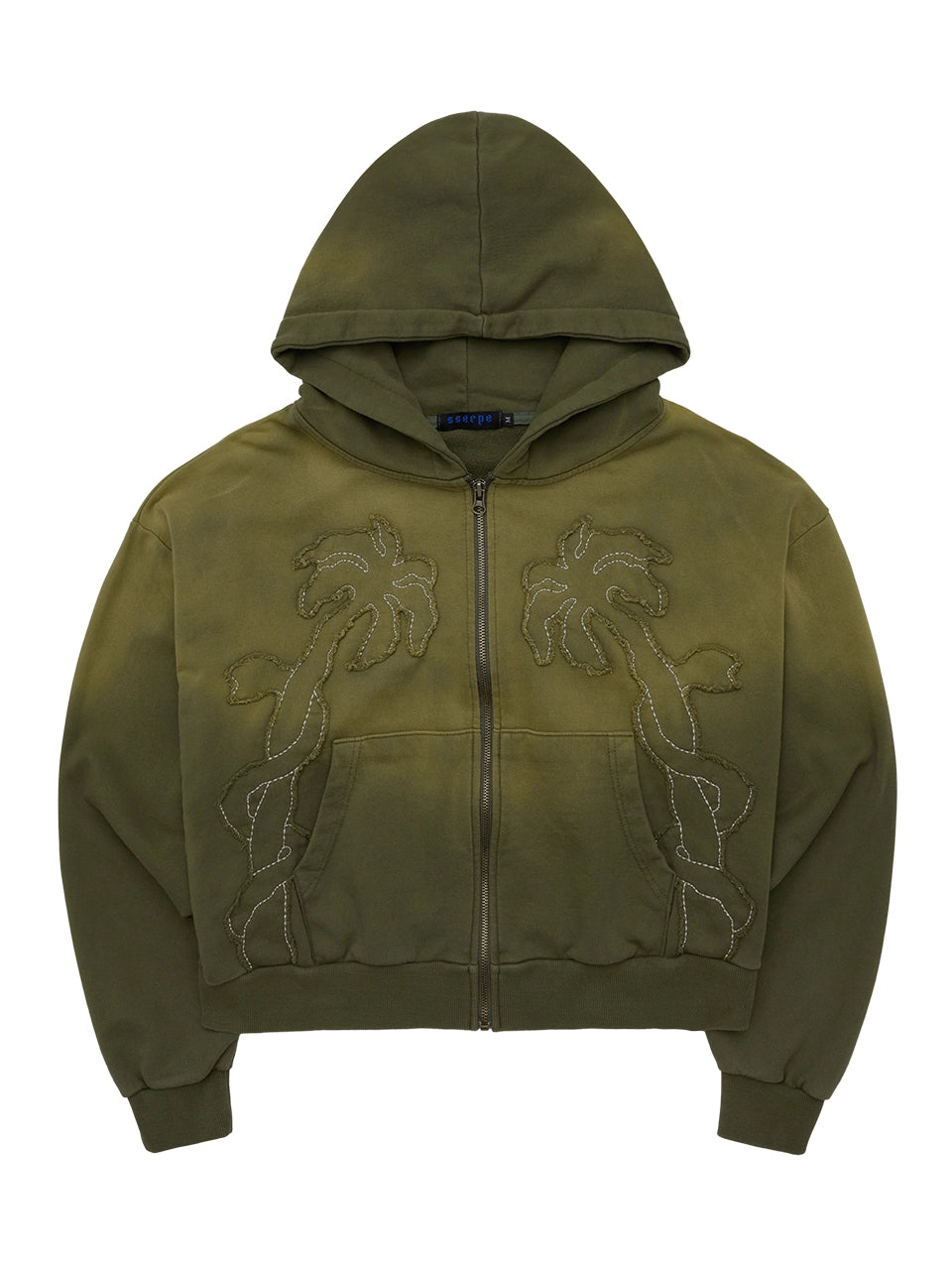 sserpe-ss-25-applique-bleach-washing-crop-hoodie-zip-up-khaki