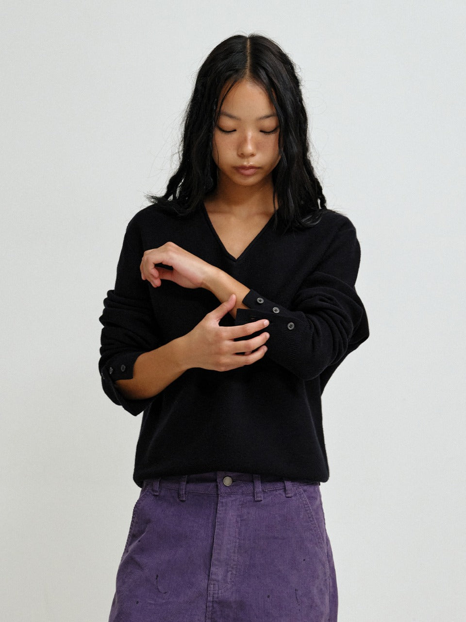plzproject-fw-26-fine-v-neck-knit-black-black-s