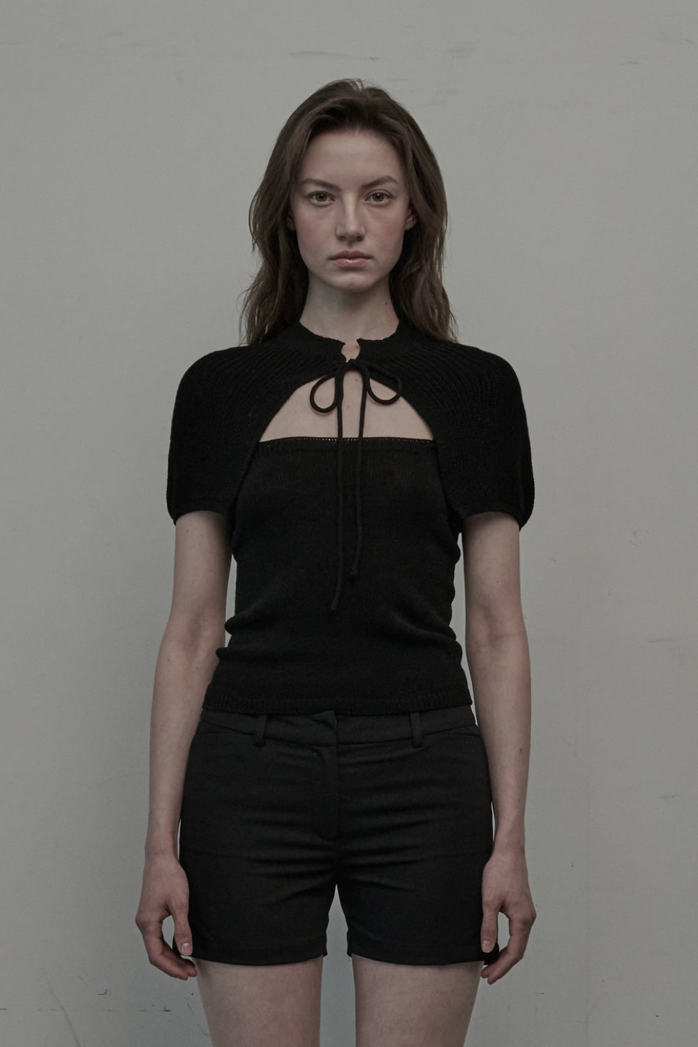 mausoleum-ss-25-cape-cardigan-knit-top-setblack