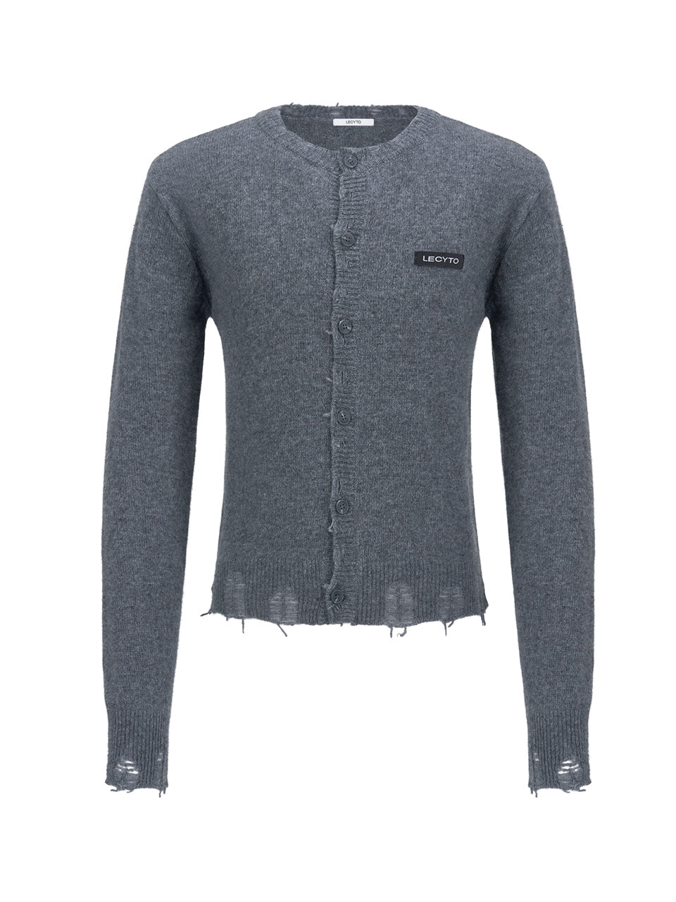 lecyto-fw-26-destroyed-round-wool-knit-cardigan-charcoal-charcoal-s