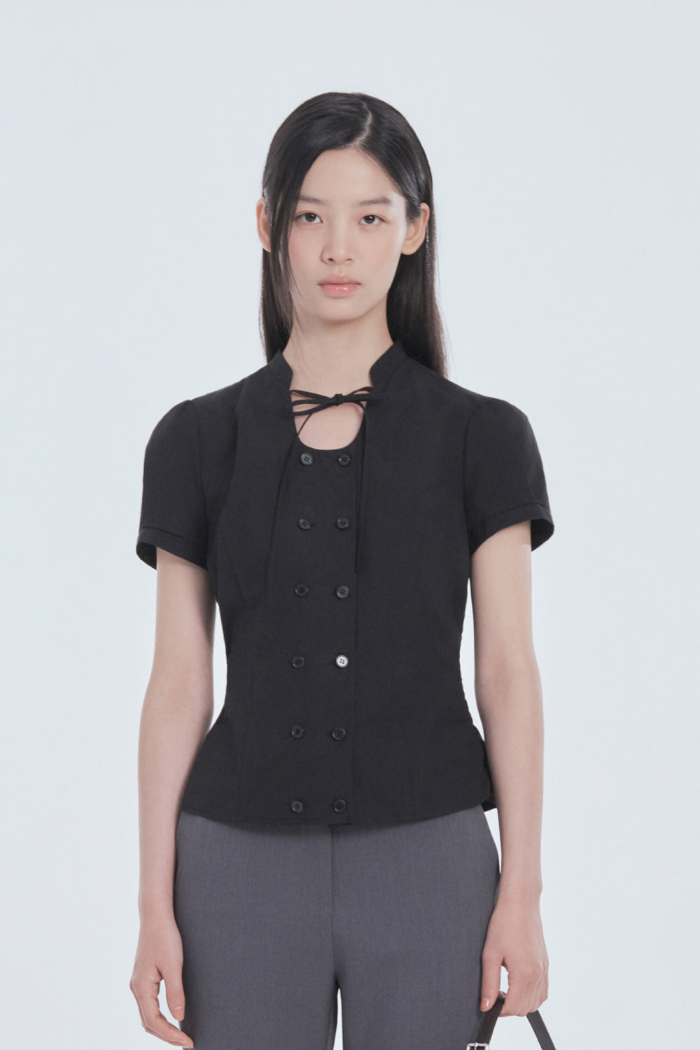 mausoleum-fw-26-string-tie-double-button-blouse-black-black-s