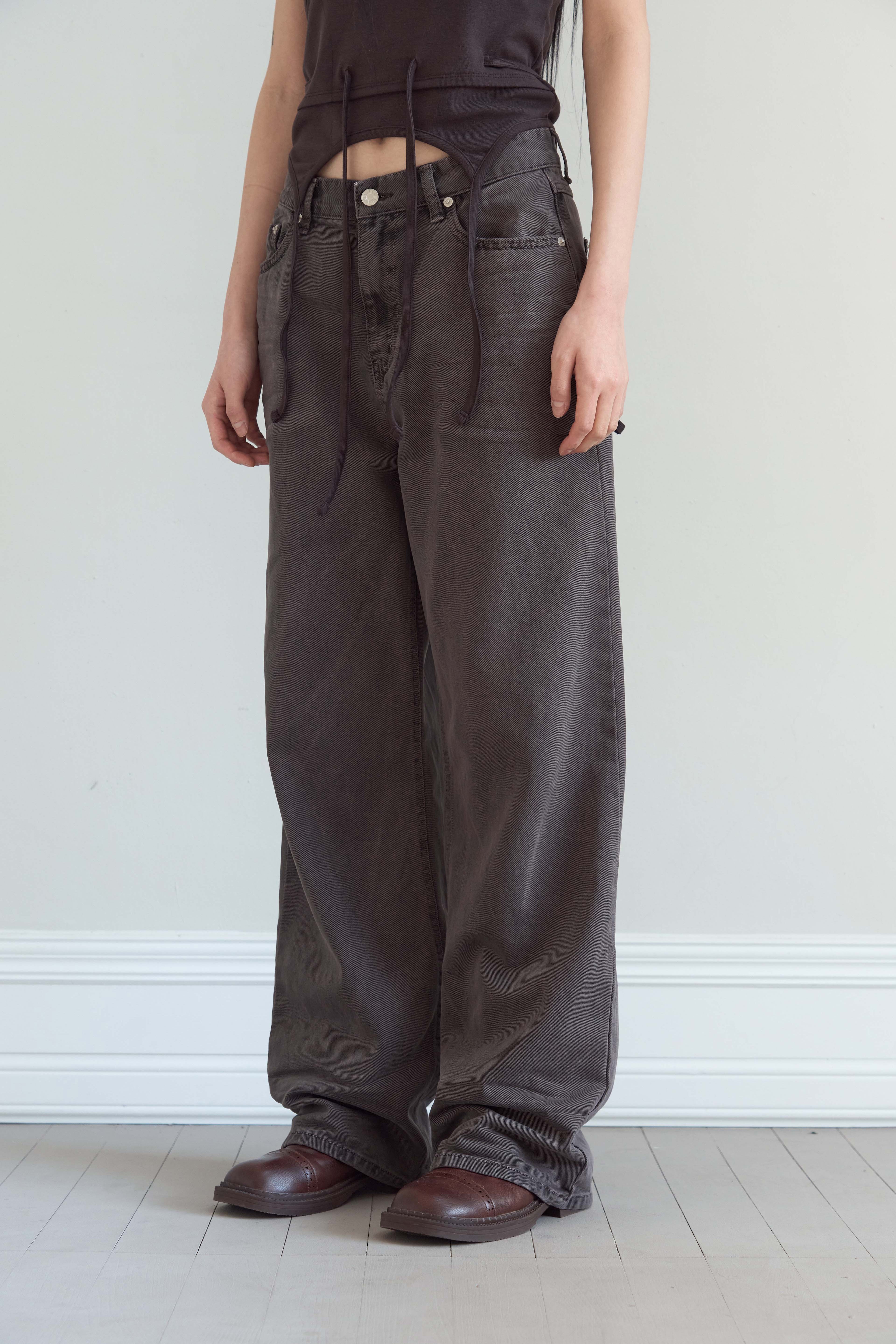 [SIS A] NEUTRAL SEMI WIDE DENIM PANTS / GRAY PURPLE