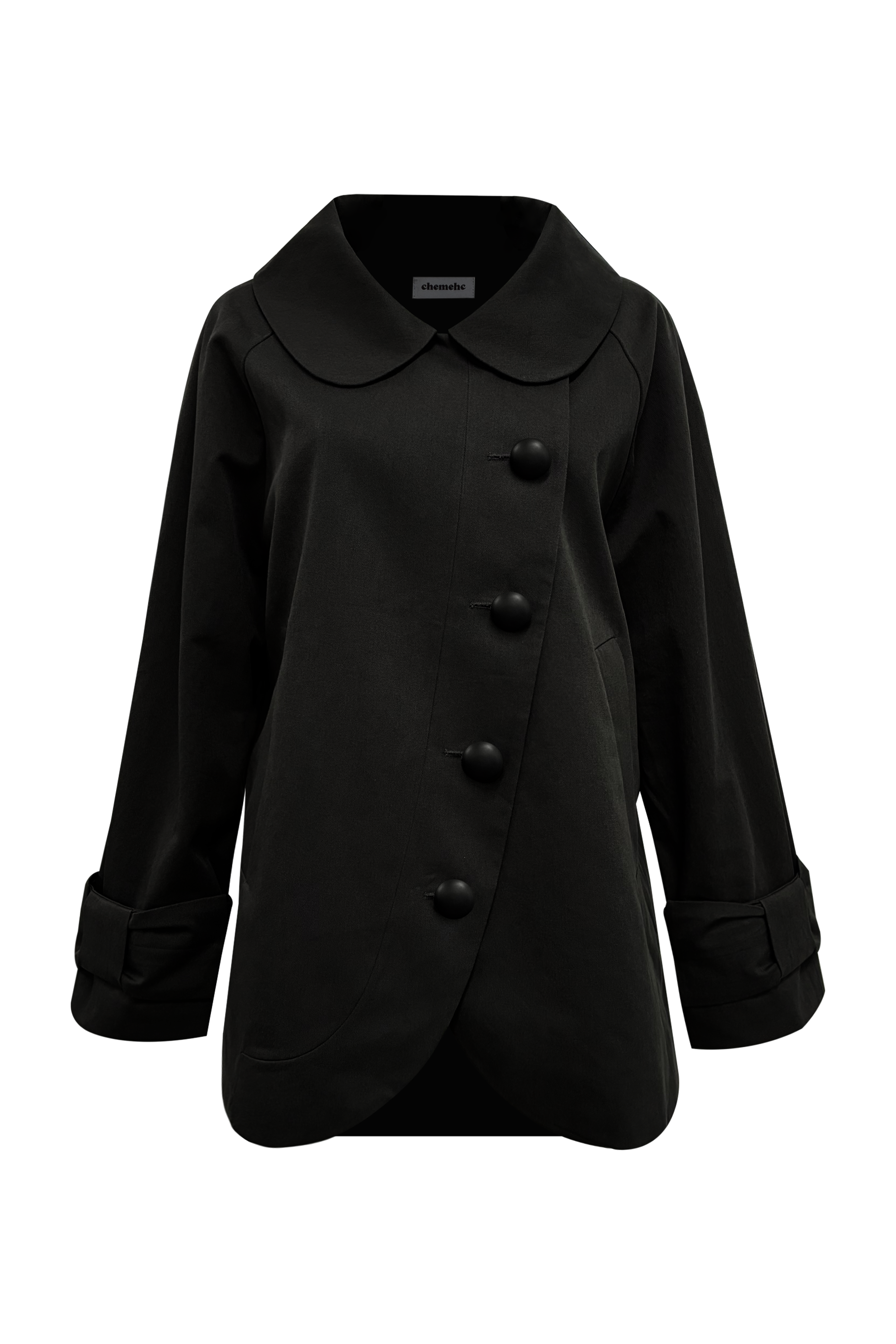 chemehc-fw-25-bow-round-cotton-half-coat-black-black-s