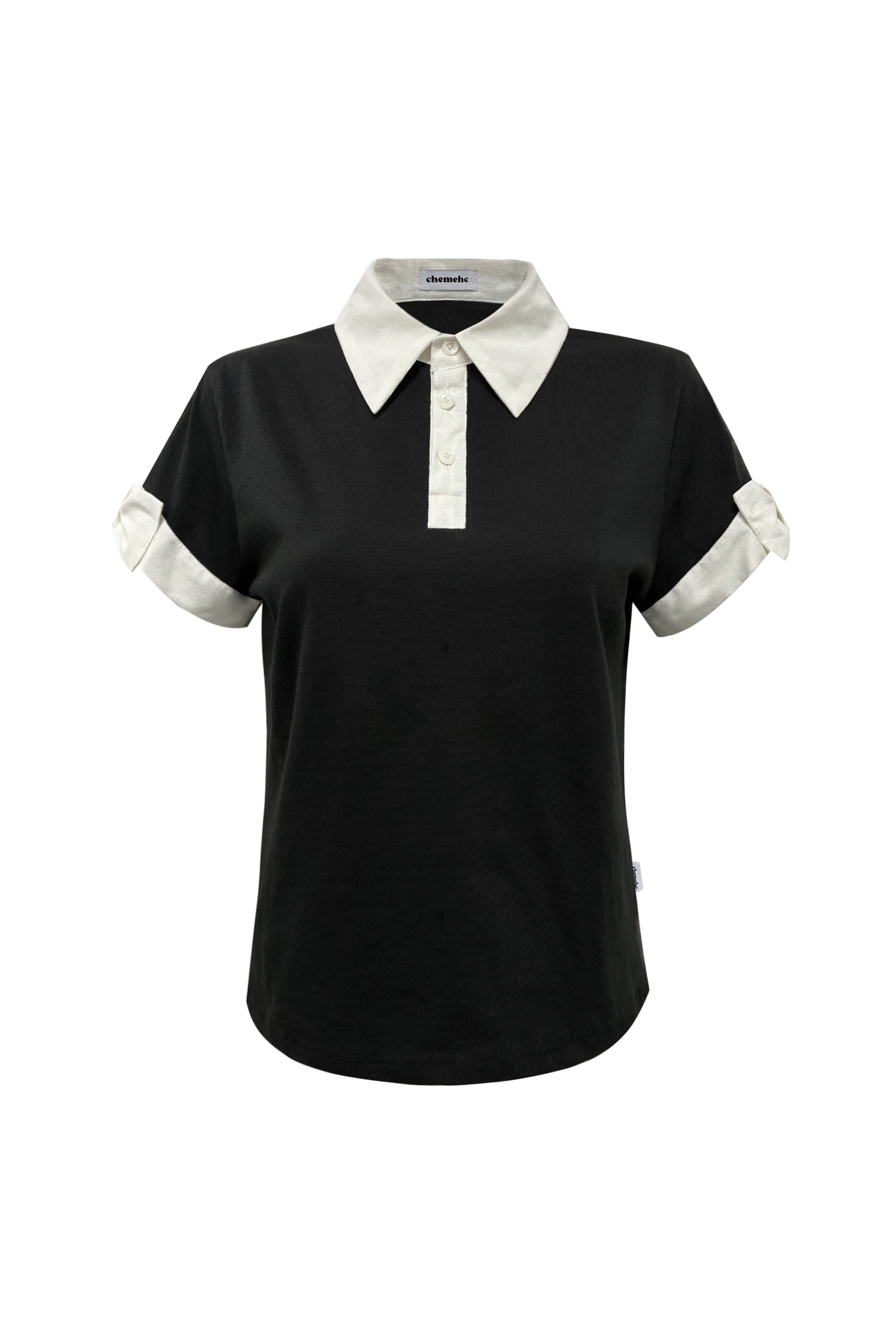 chemehc-fw-25-bow-sleeve-shirt-collar-top-black-black-s