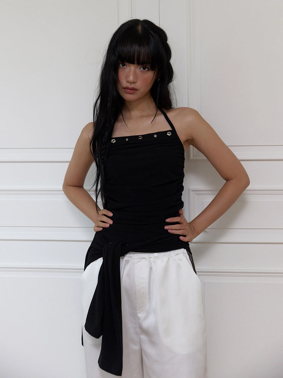 meenderi-fw-25-flower-eyelet-shirring-sleeveless-black-black-s