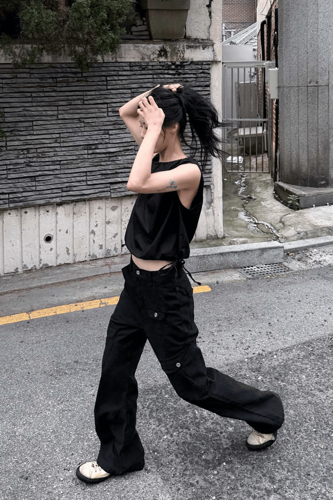 woohwa-ss-26-top-pocket-bootscut-pants-black-s
