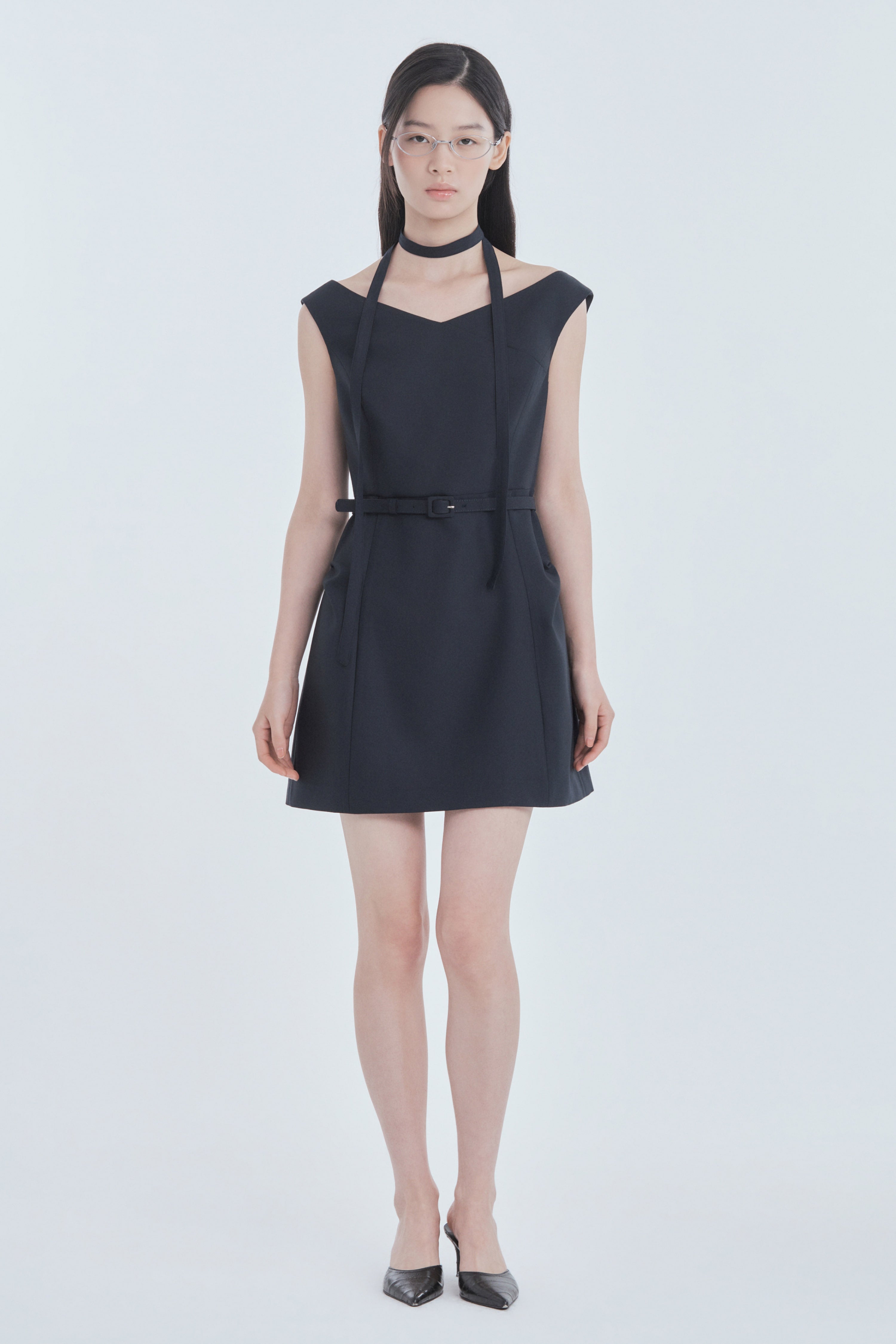 mausoleum-fw-26-sienna-semi-off-shoulder-mini-dress-navy-navy-s