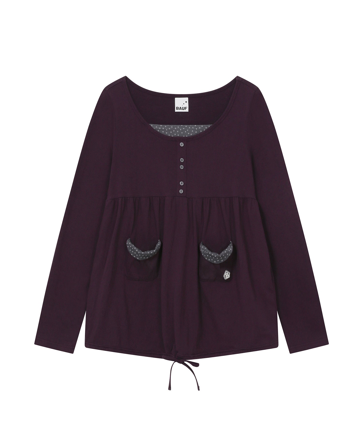 bauf-fw-26-star-pocket-shirring-long-sleeve-top-purple-purple-s