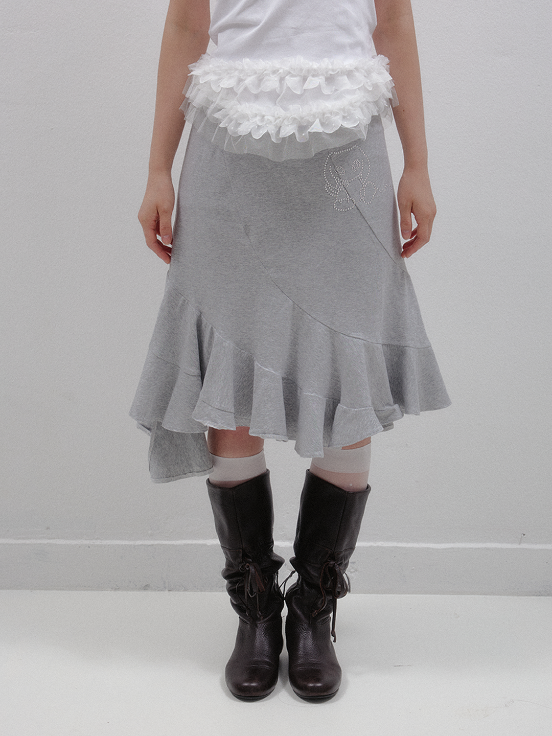 [PORICO] PORI'S LOVE MID SKIRT - MELANGE