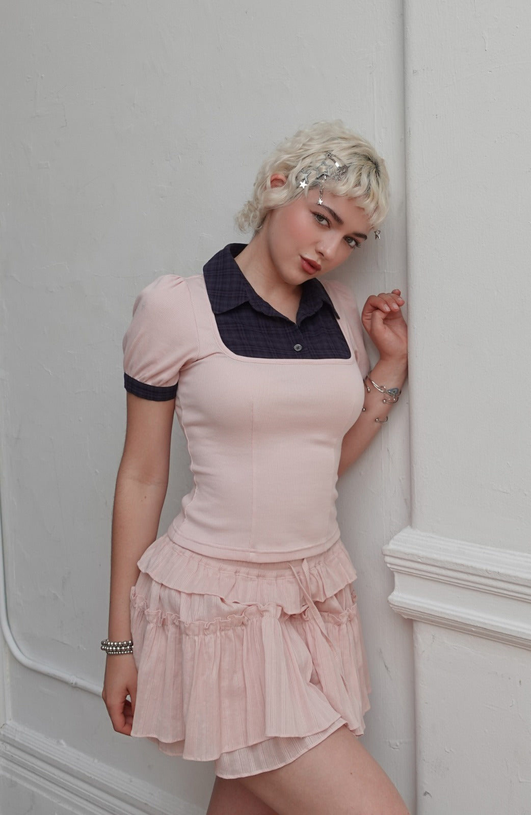 popsiz-ss-25-plaid-puff-sleeve-button-up-blouse-pink-navy-pink-navy-s