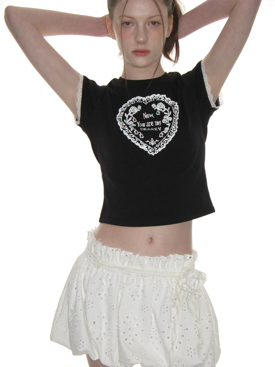 [CRANK] ROSE PUNCHING BALLOON SKIRT_WHITE