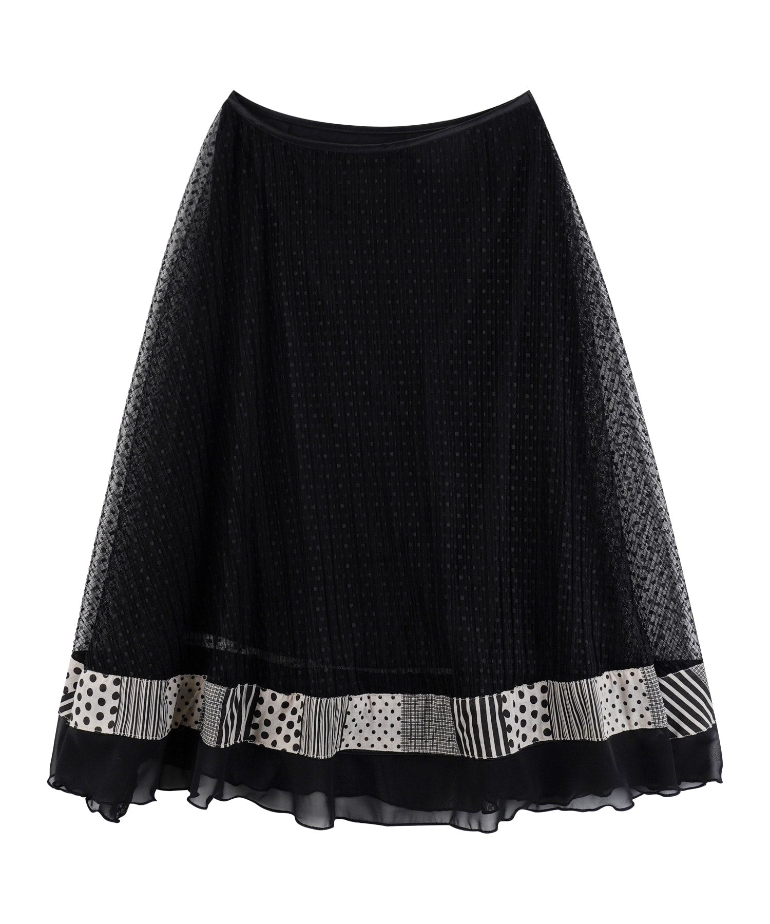 high-school-disco-ss-26-dot-pleated-lace-long-skirt-black-s