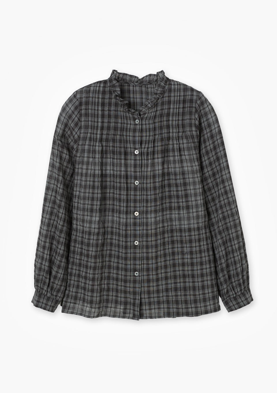 opendoorstudio-fw-26-ruffle-neck-check-blouse-gray-s