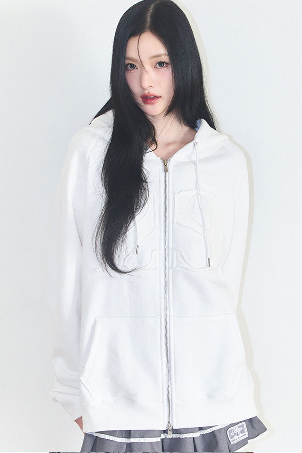 ILLIGO] 129 Logo Patch Hooded Zip-Up White – SellerWork