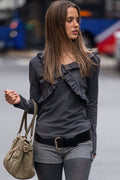 dimanche-fw-26-ruffle-top-charcoal-charcoal-s