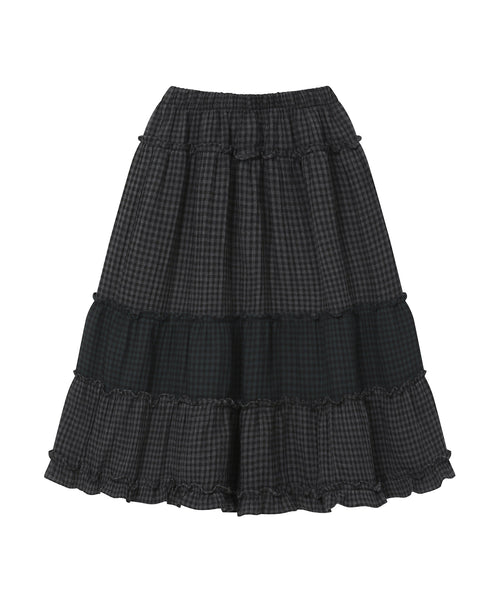 bauf-fw-25-vintage-frill-skirt-check-black-check-black-s