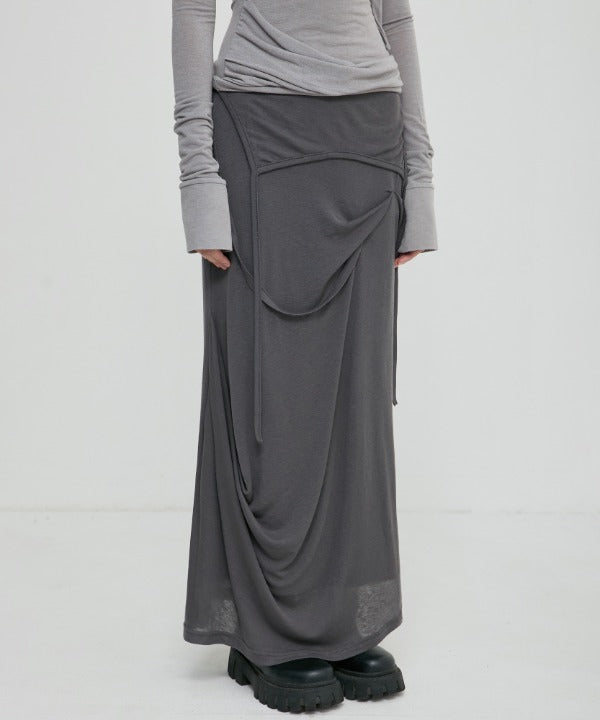 スカート flareup Asymmetrical Draped Long Skirt FLAREUP] Asymmetrical Draped Long Skirt (FL-263_Dark Gray